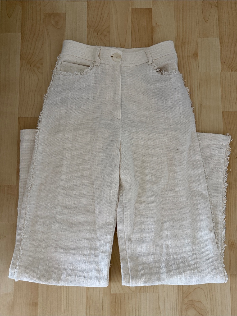 Zara Cream Wide-Leg Textured Pants